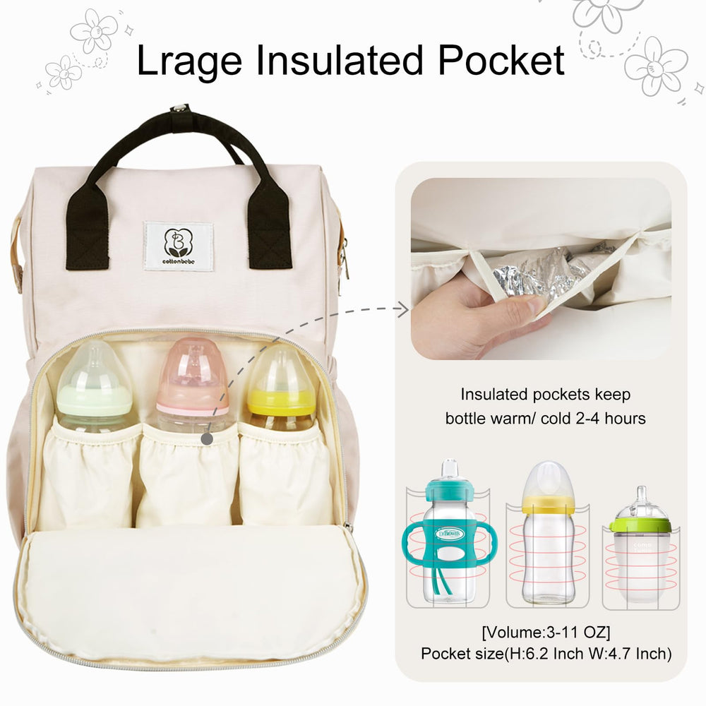 COTTONBEBE bag with stroller straps stays secure on carts during walks
