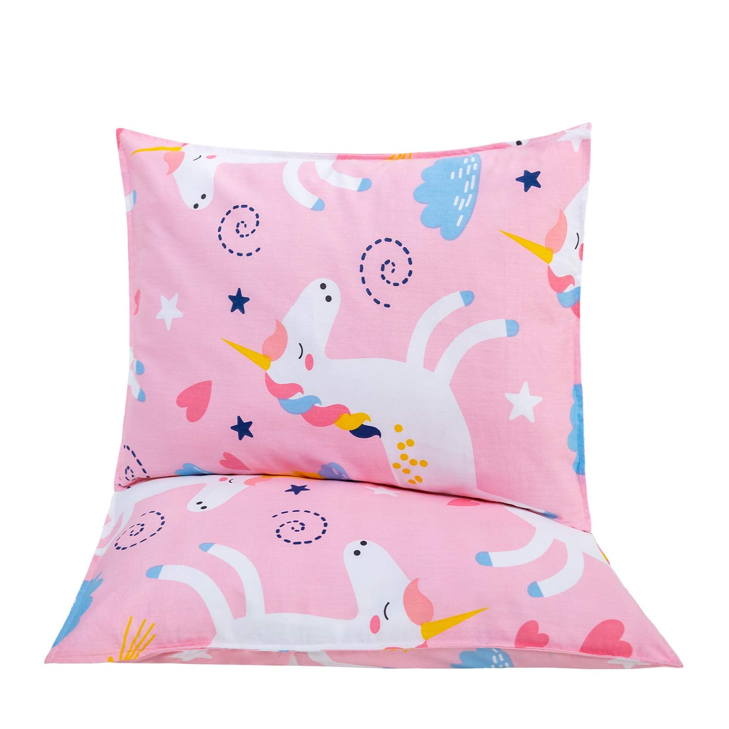 Cottonblue pink unicorn toddler pillow shown in 14x19 size for cozy preschool naps