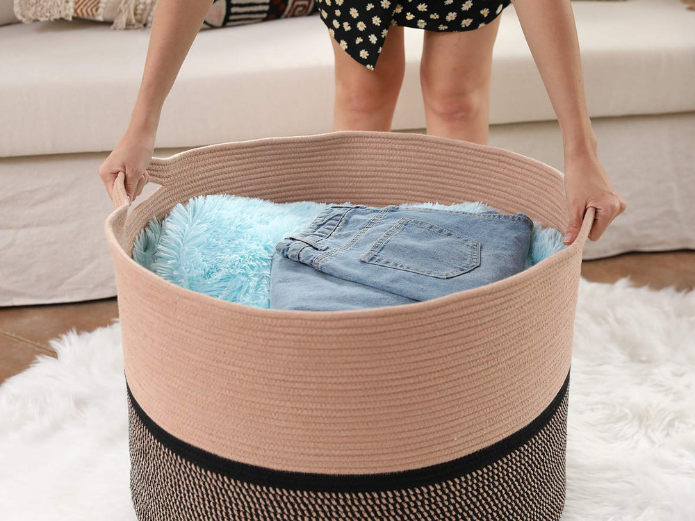 Cottonphant basket for clothes, towels, and blankets keeps bulky items neat.