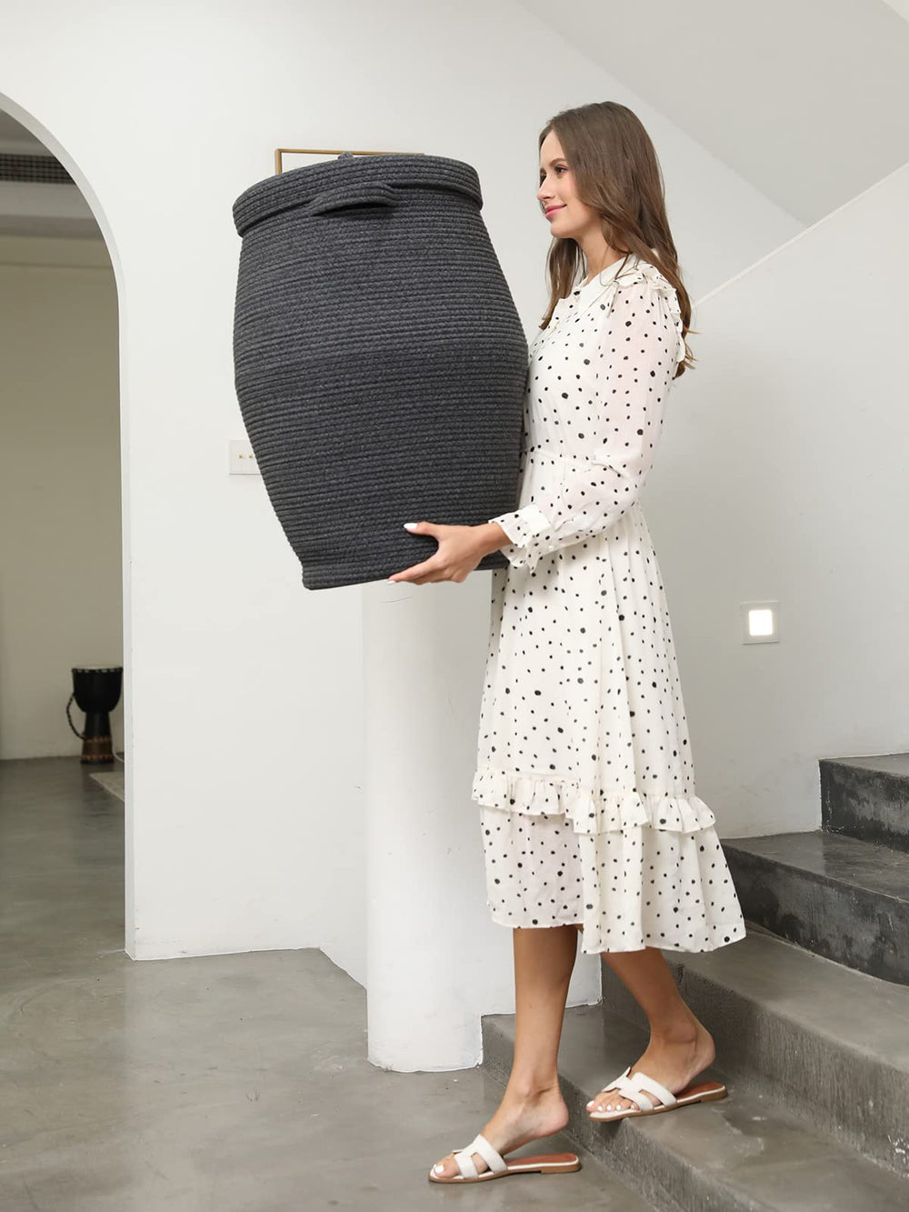 Cottonphant large clothes and blanket basket helps declutter closets.