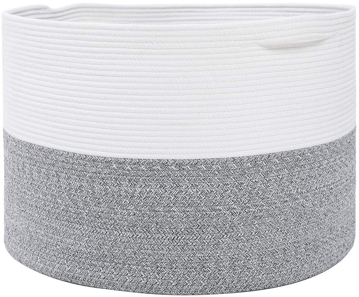 Cottonphant large rope basket stands alone to reduce clutter in living spaces.