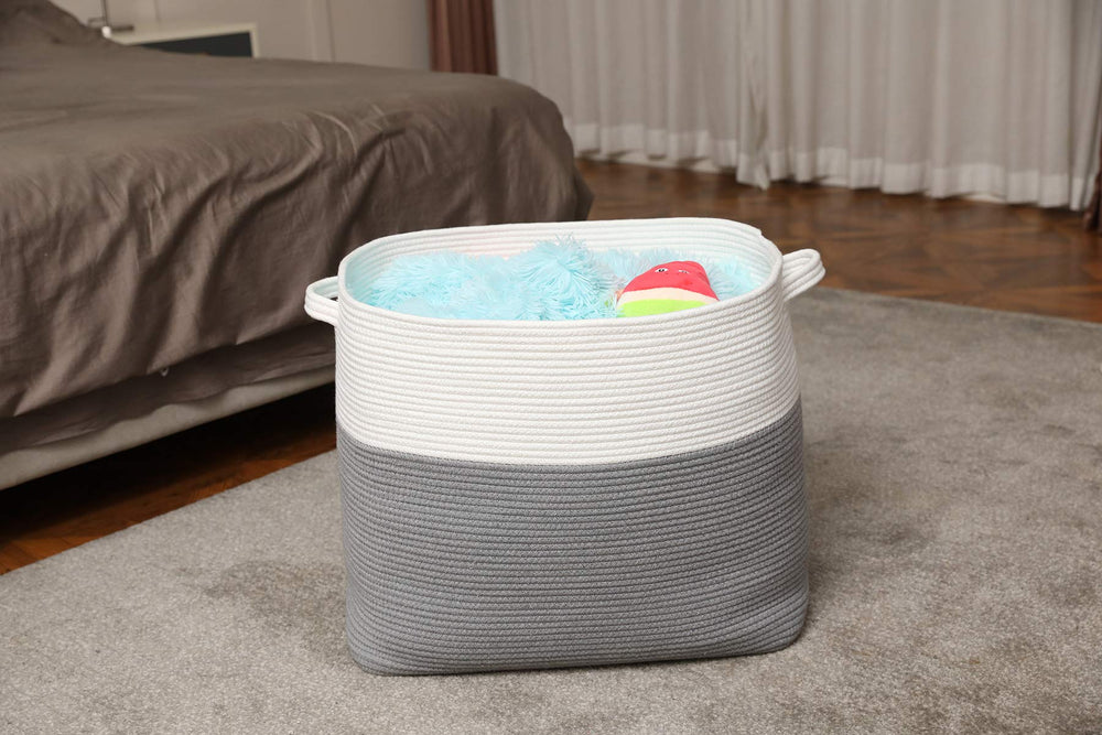 Cottonphant living room basket showcases versatility for magazines, throws, and toys.