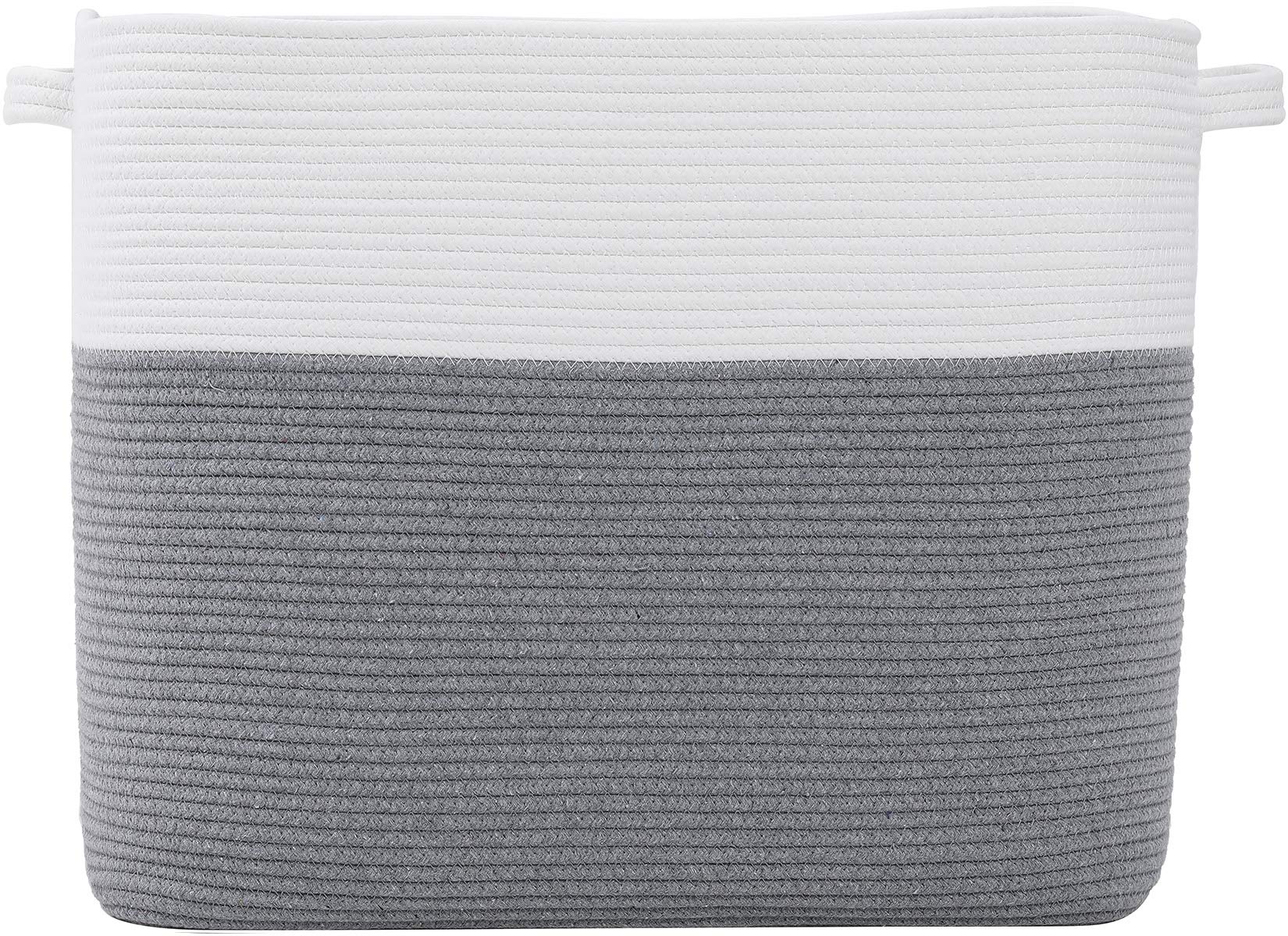Cottonphant mega rectangular basket stands sturdy for clutter-free living room storage.