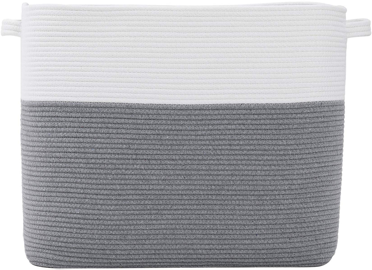 Cottonphant mega rectangular basket stands sturdy for clutter-free living room storage.