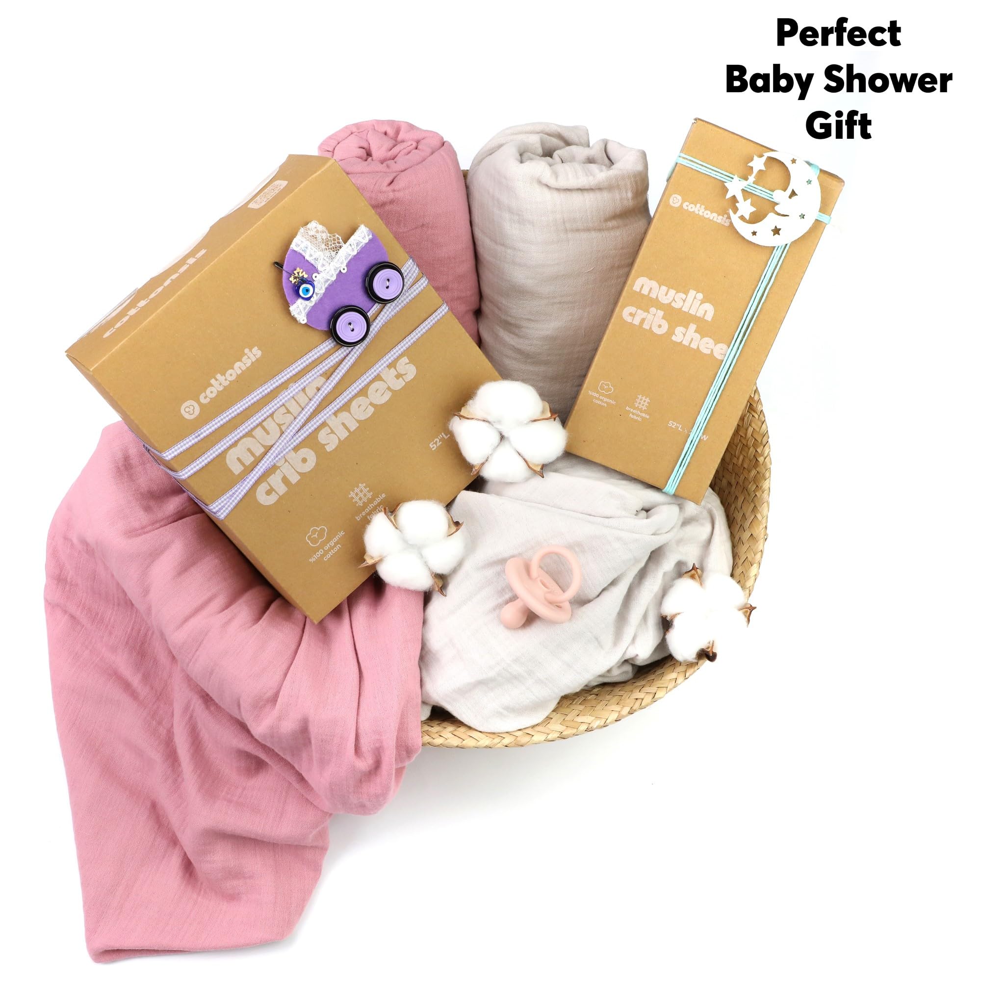 Cottonsis muslin crib sheet in gender-neutral shade suitable for any nursery.