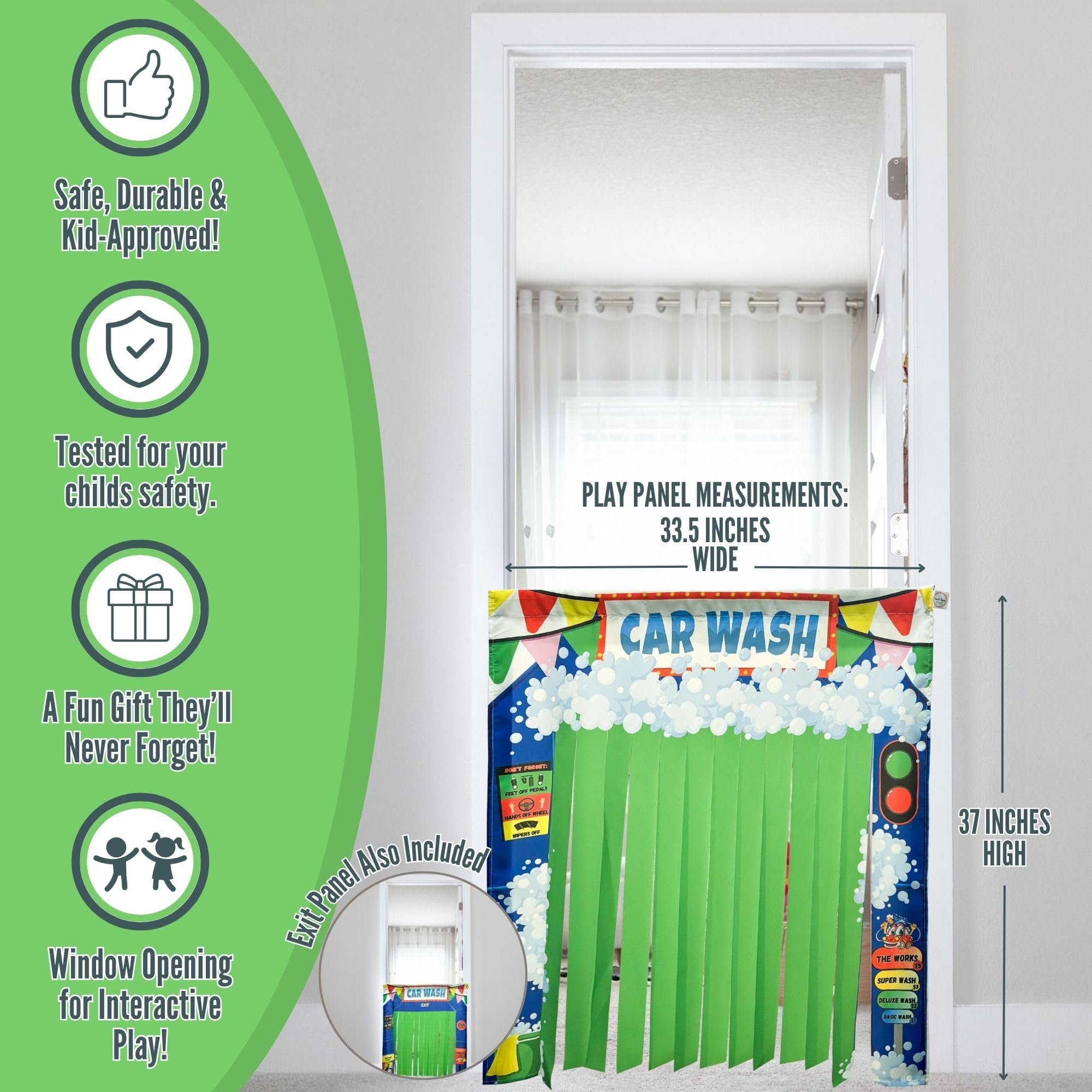Couch Swag Play Panel adjustable doorway rod enables quick, tool-free setup