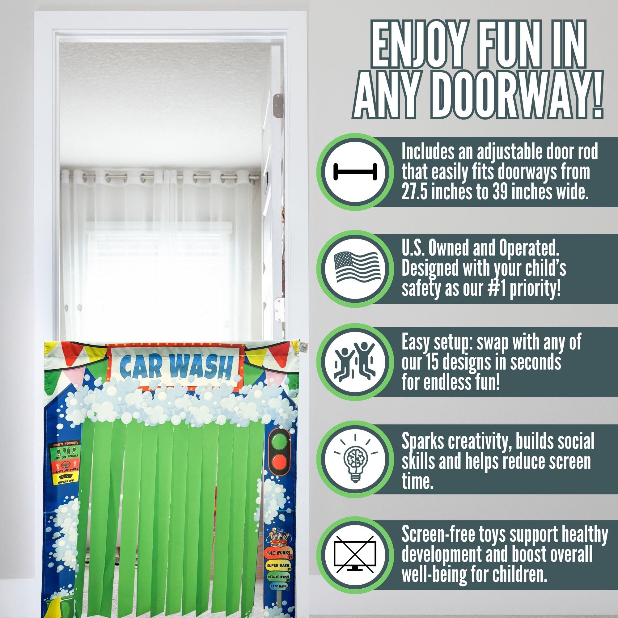 Couch Swag Play Panel exit car wash supports end-to-end pretend play