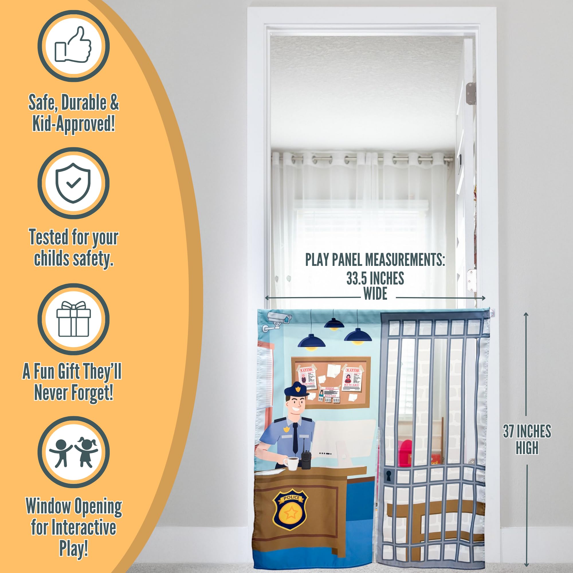 Couch Swag Play Panel Police Station supports imaginative investigations and role play.