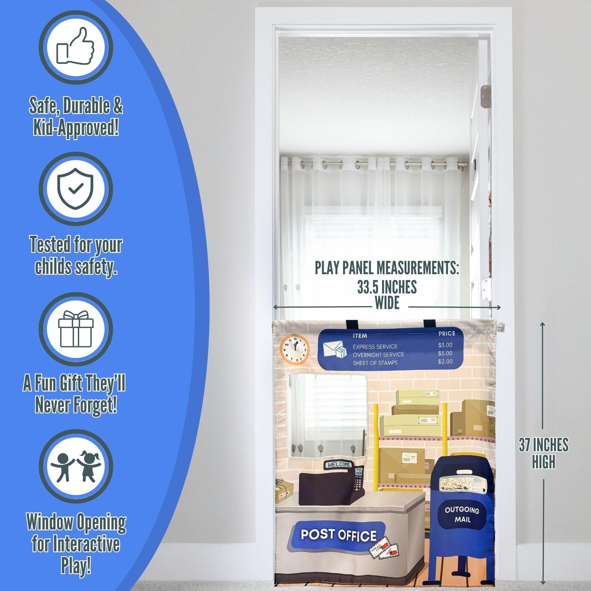 Couch Swag Post Office panel with bright graphics inspires role play