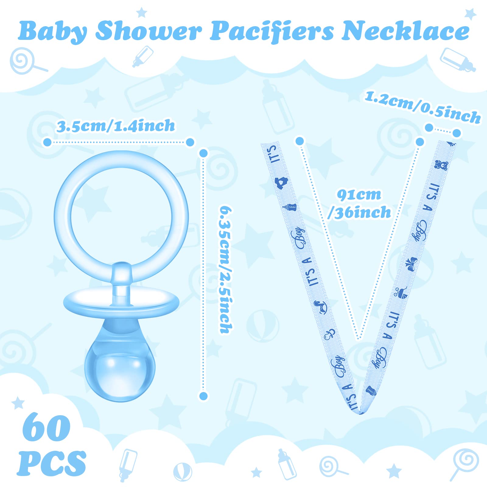 Coume blue pacifier necklace, lightweight and easy to wear for celebrations