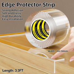 COUMENO edge protector showing soft, transparent film preserving furniture appearance.
