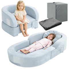 Coumy toddler travel bed folded for easy transport and compact storage.