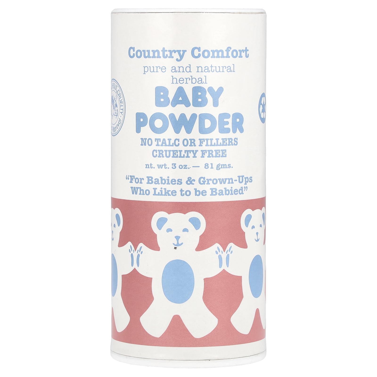 Country Comfort Pure Herbal Baby Powder bottle pour helps keep baby skin dry and comfortable.
