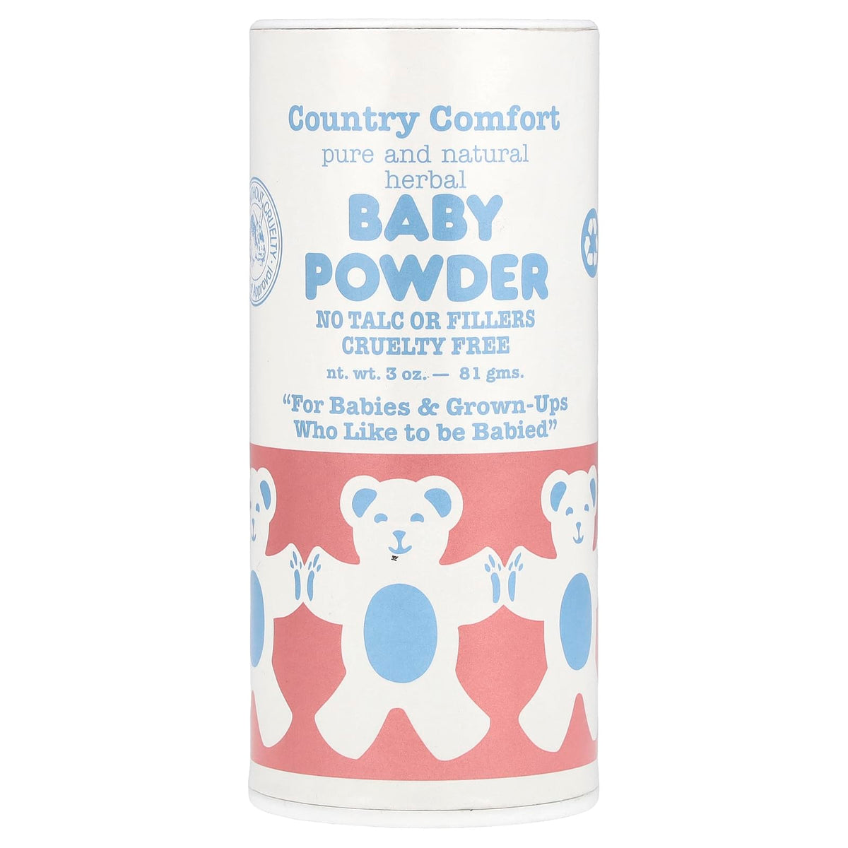 Country Comfort Pure Herbal Baby Powder bottle pour helps keep baby skin dry and comfortable.