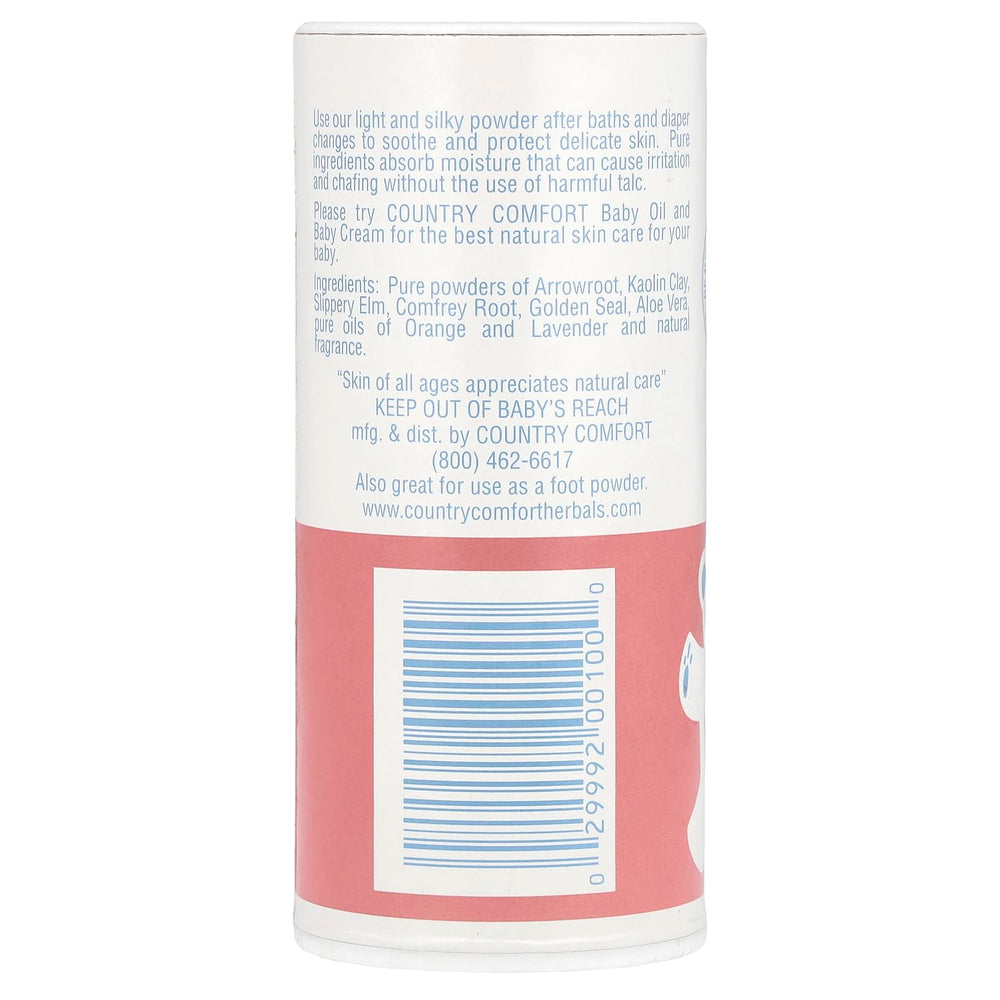 Country Comfort Pure Herbal Baby Powder shake-top container enables easy, mess-free application after baths.