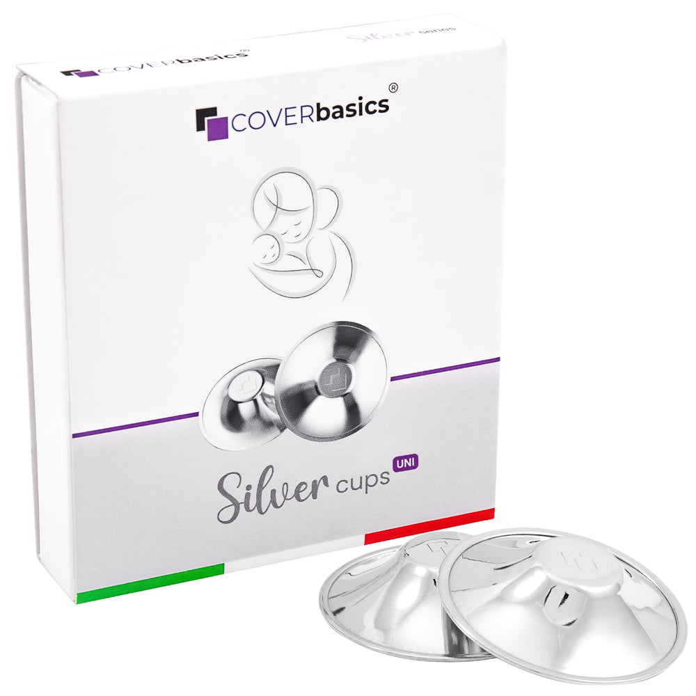 COVERbasics Original Italian Silver Nursing Cups in use provide discreet nipple protection
