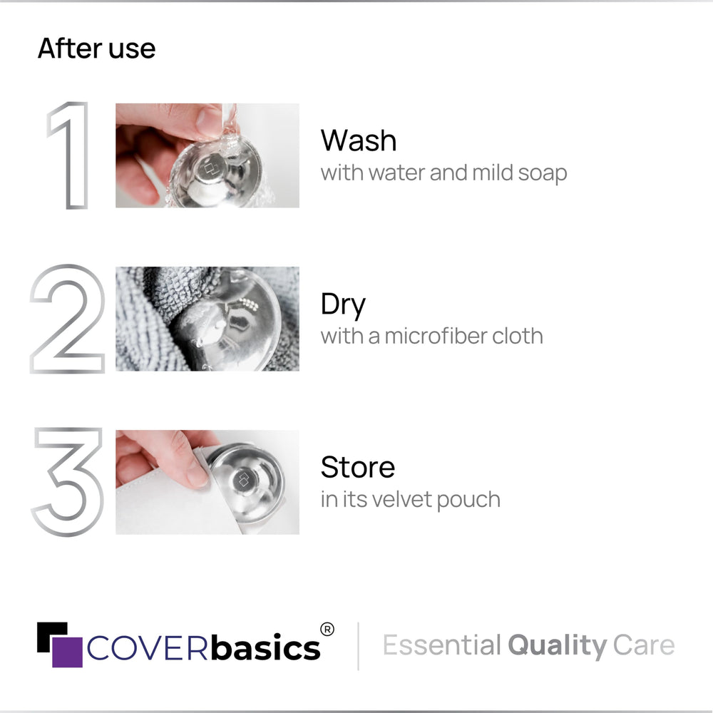 COVERbasics silver nursing cups highlighting skin-friendly design