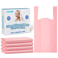 Covfresh pink box of 200 odor sealing diaper bags for odor control.