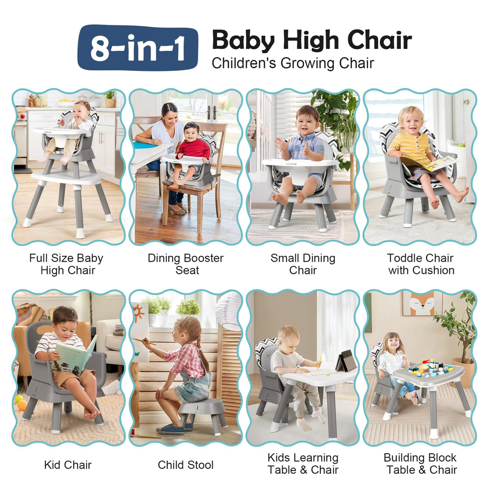 Cowiewie 8-in-1 high chair booster seat elevates kids to table height