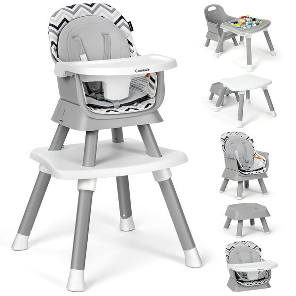 Cowiewie 8-in-1 high chair full-seat setup supports growing infants during meals