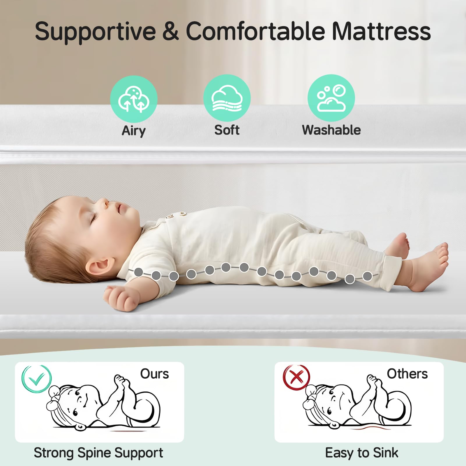 Cowiewie bassinet 360° mesh sides for visibility and airflow