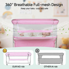 Cowiewie Bassinet 360° mesh sides promote airflow and easy visibility of baby.