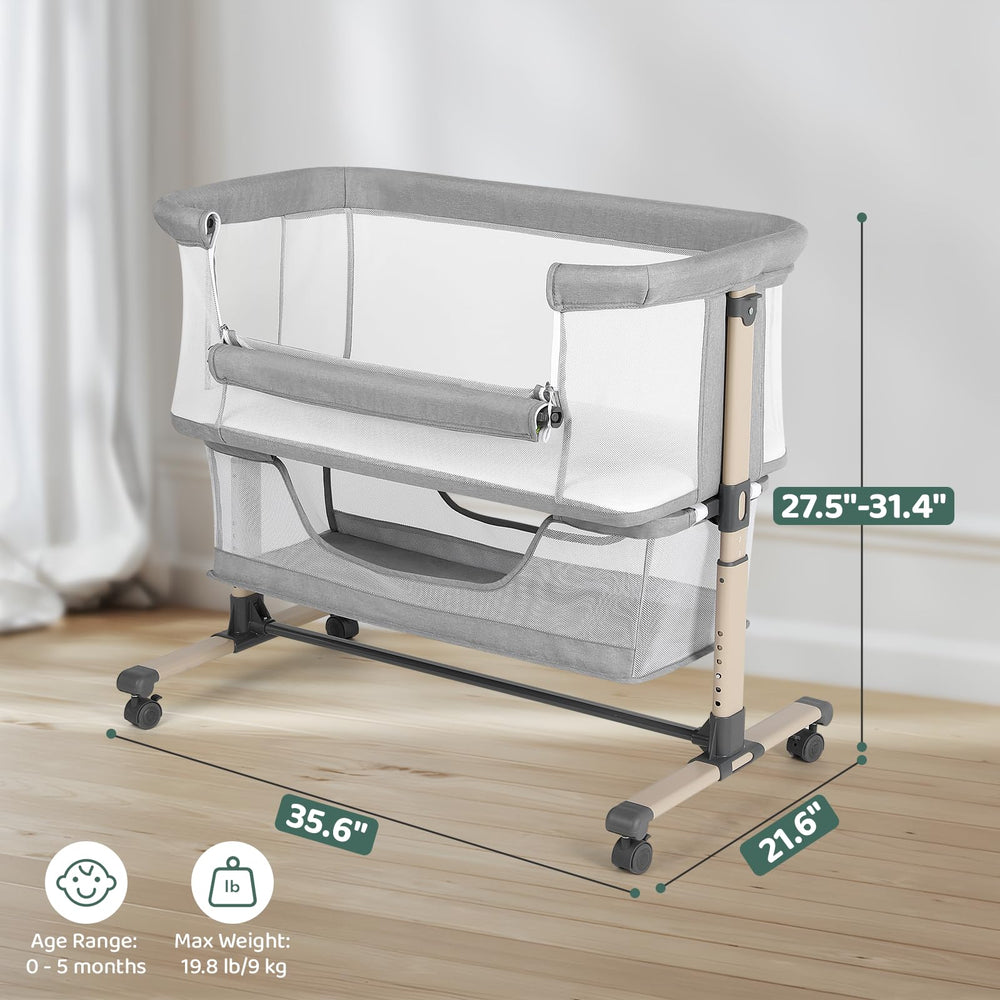 Lightweight aluminum frame of Cowiewie bassinet for easy portability.