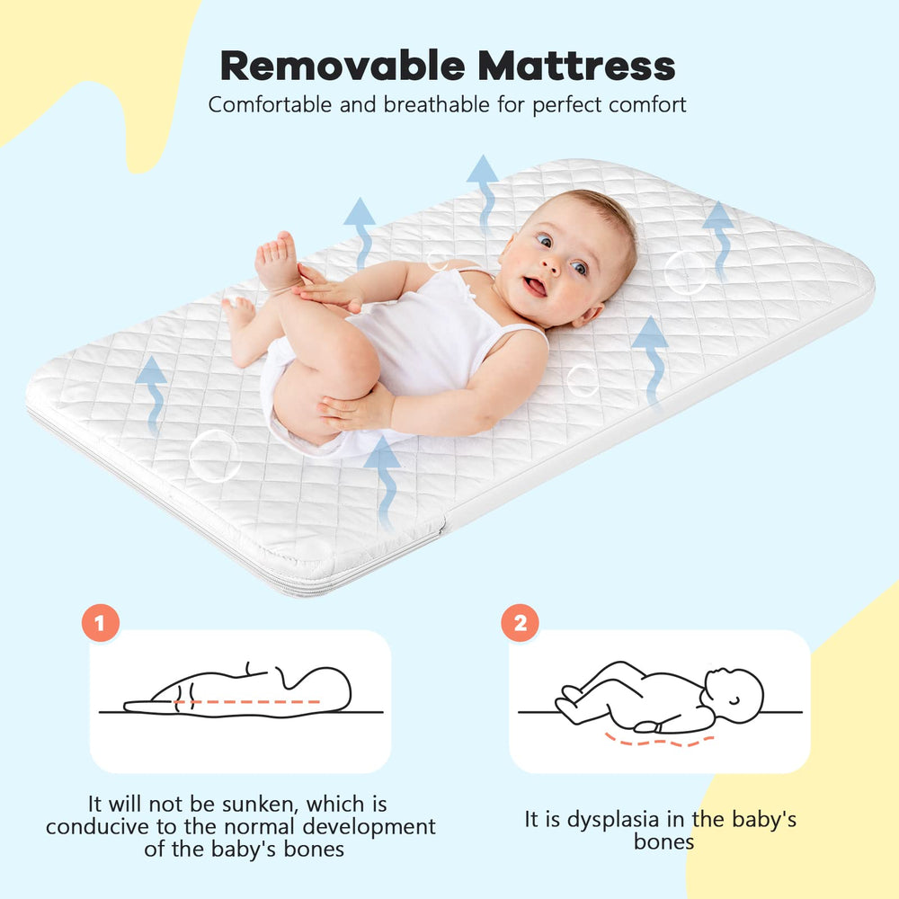 Cowiewie Bassinet Bedside Sleeper 360° mesh walls for airflow and visibility.