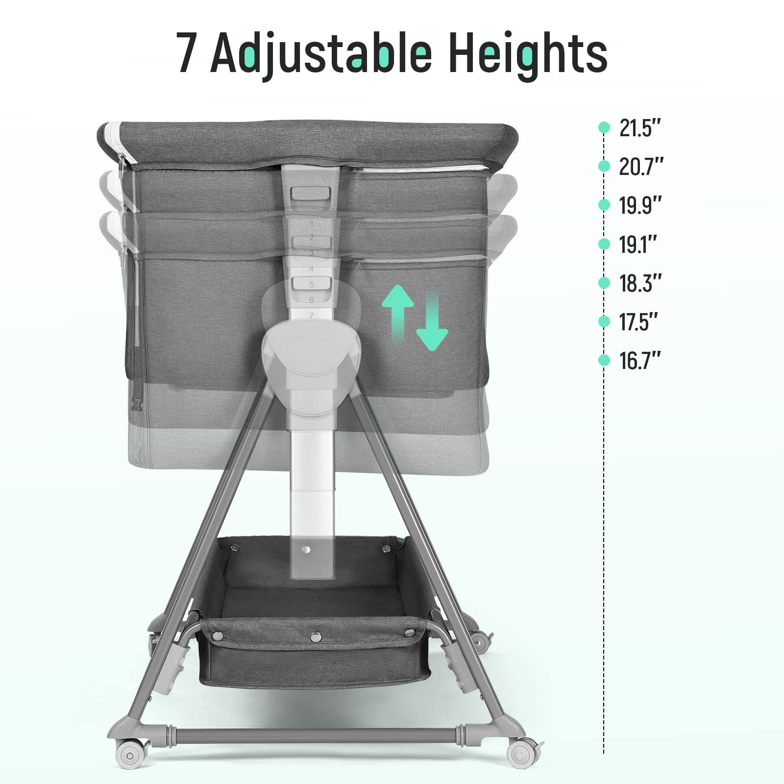 Cowiewie bassinet seven-height adjustment fits most beds