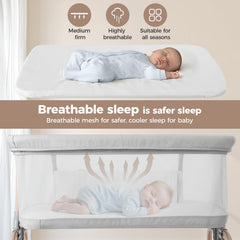 Cowiewie bassinet bedside sleeper with breathable 3D mesh on all four sides.