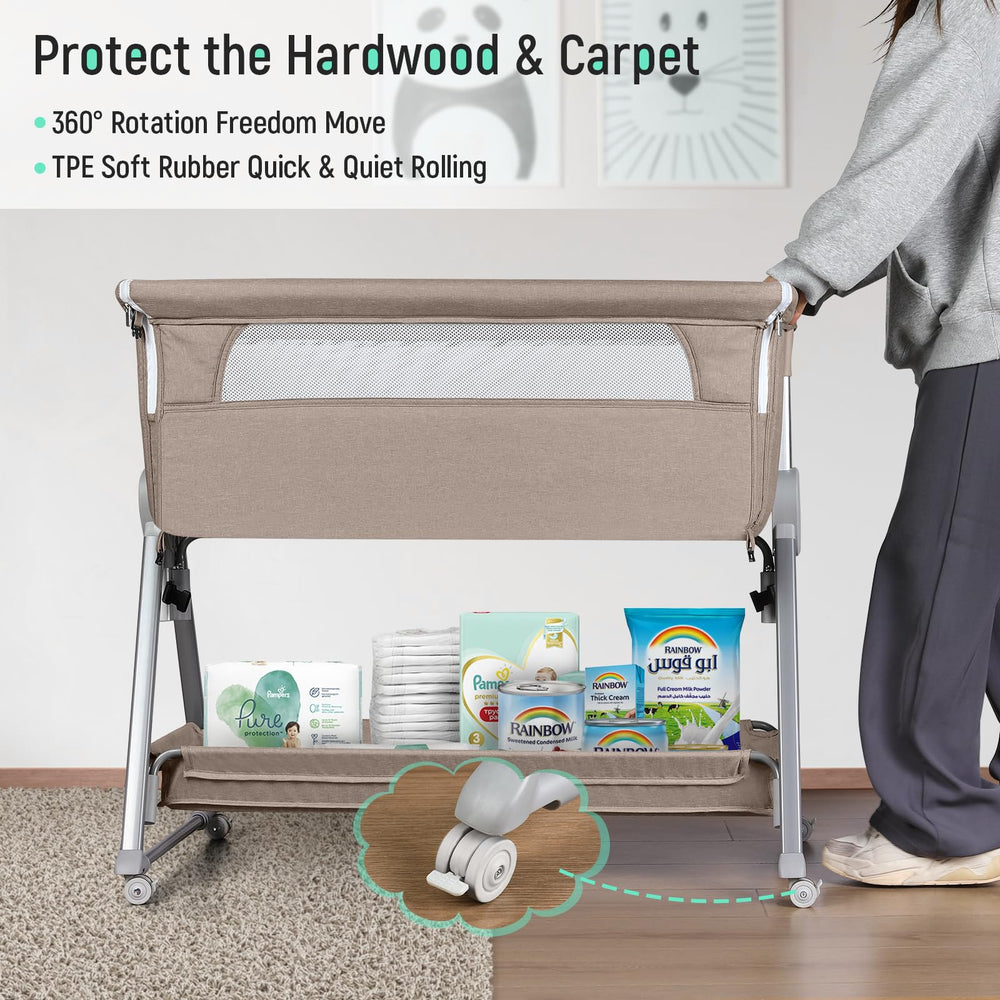Cowiewie bassinet’s gap-free design keeps baby close to you.