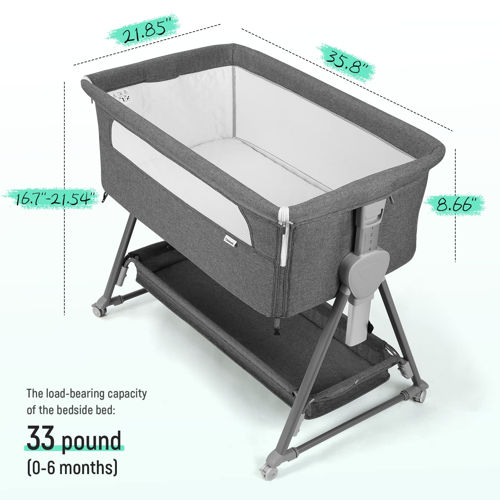 Cowiewie bassinet gap-free design aligns with adult bed
