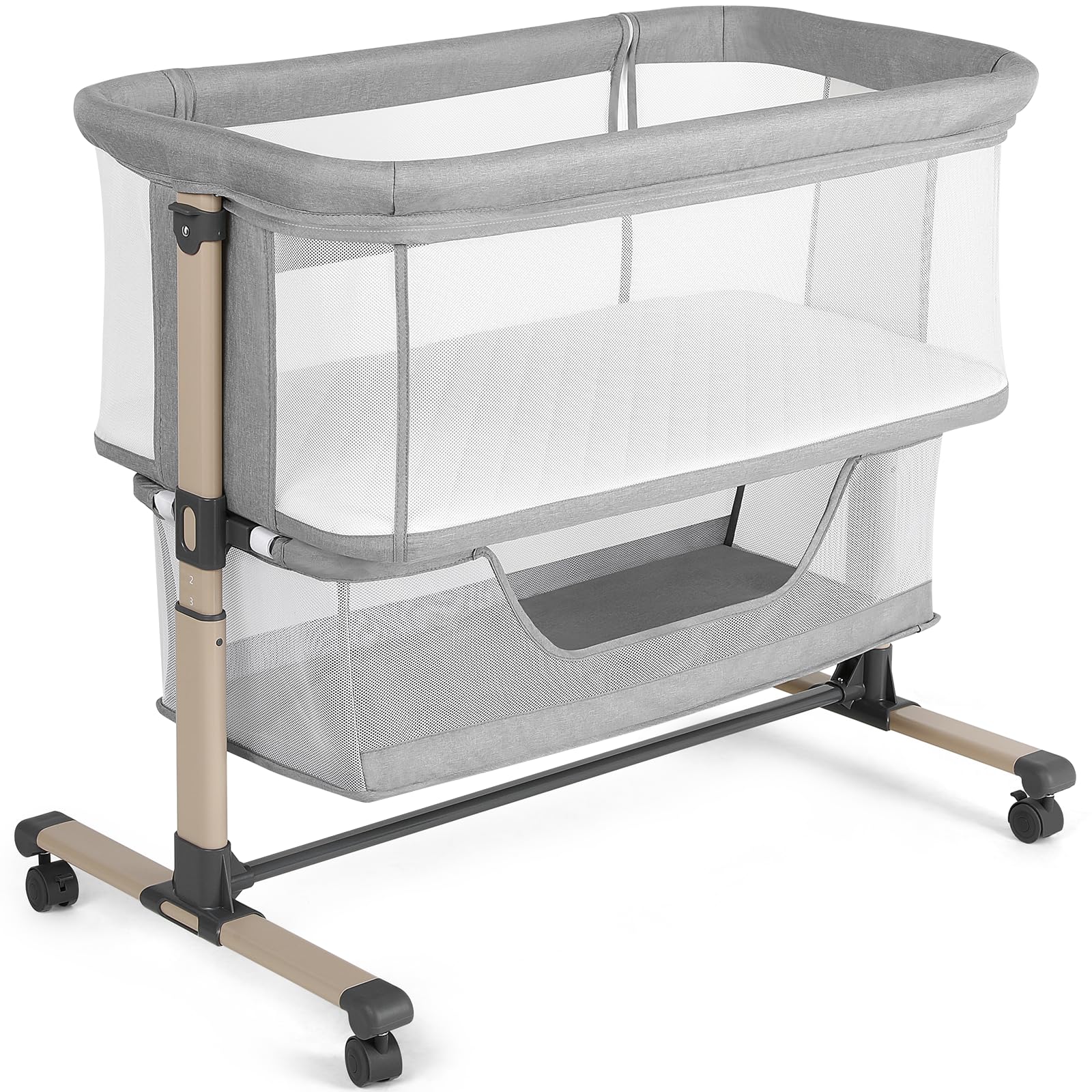 Cowiewie bassinet bedside sleeper with breathable mesh fabric for airflow.