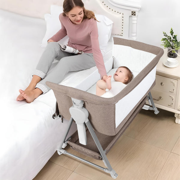 Cowiewie bassinet with pyramid base offers stable nighttime sleep support.