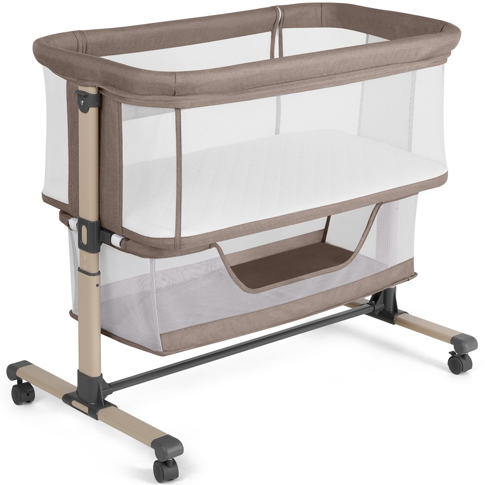 Cowiewie bassinet bedside sleeper setup enables close sleep with mom or dad for convenient nighttime care.