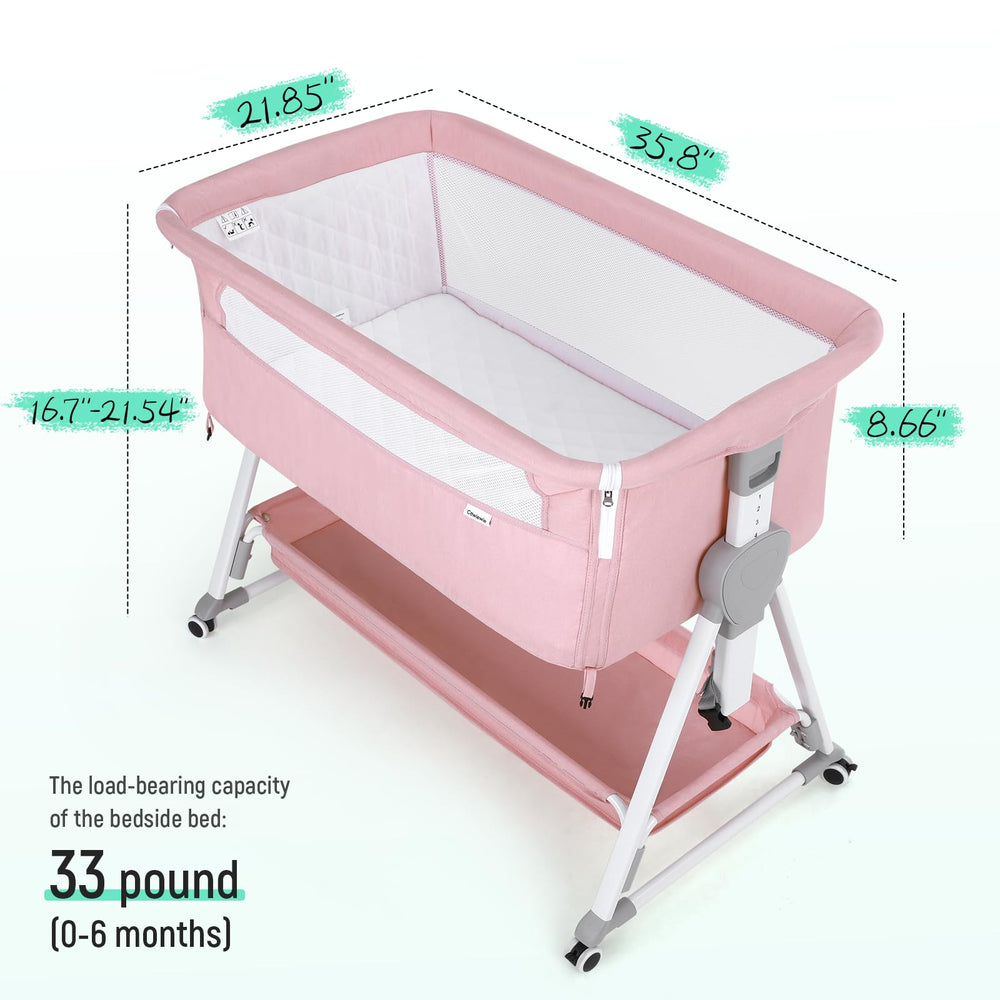 Cowiewie bassinet shows seven-height adjustment for perfect bed height alignment