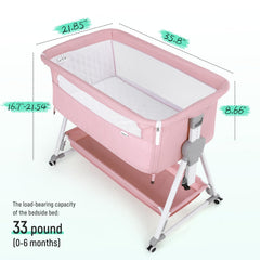 Cowiewie bassinet shows seven-height adjustment for perfect bed height alignment