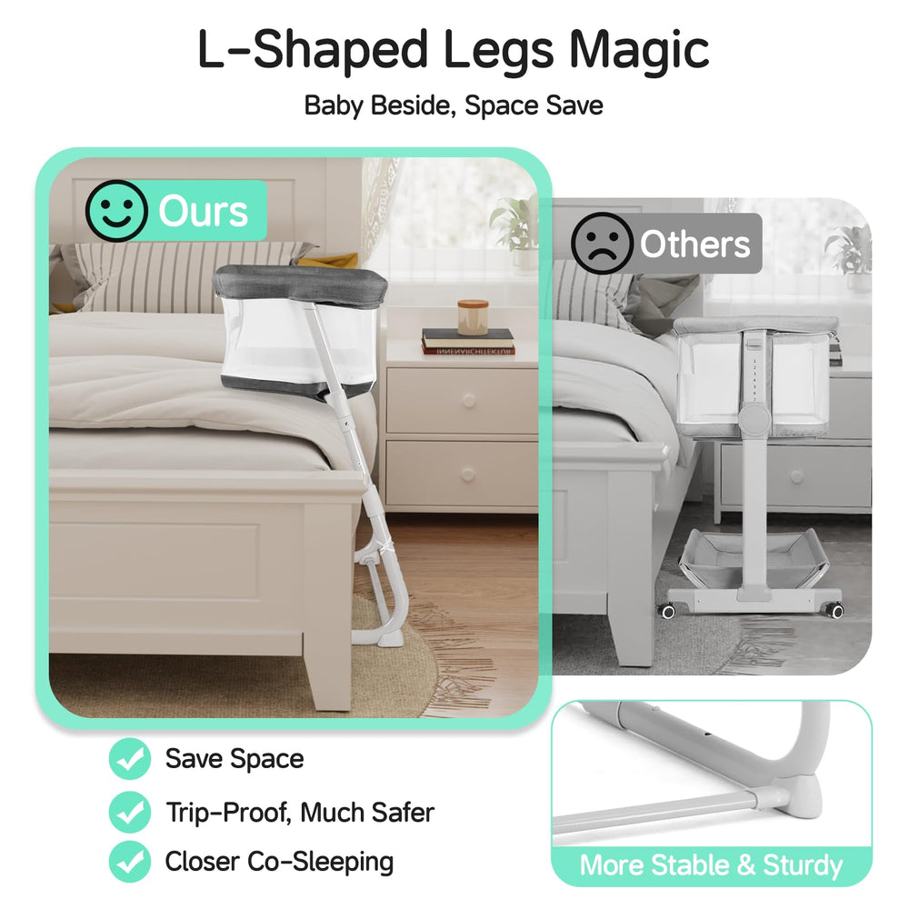 Cowiewie bassinet breathable mesh sides promote airy sleep.
