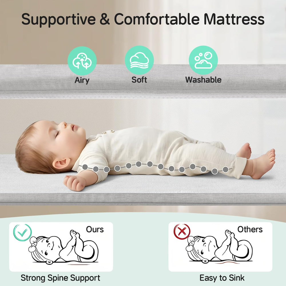 Cowiewie Bassinet uses breathable mesh walls for easy visibility.