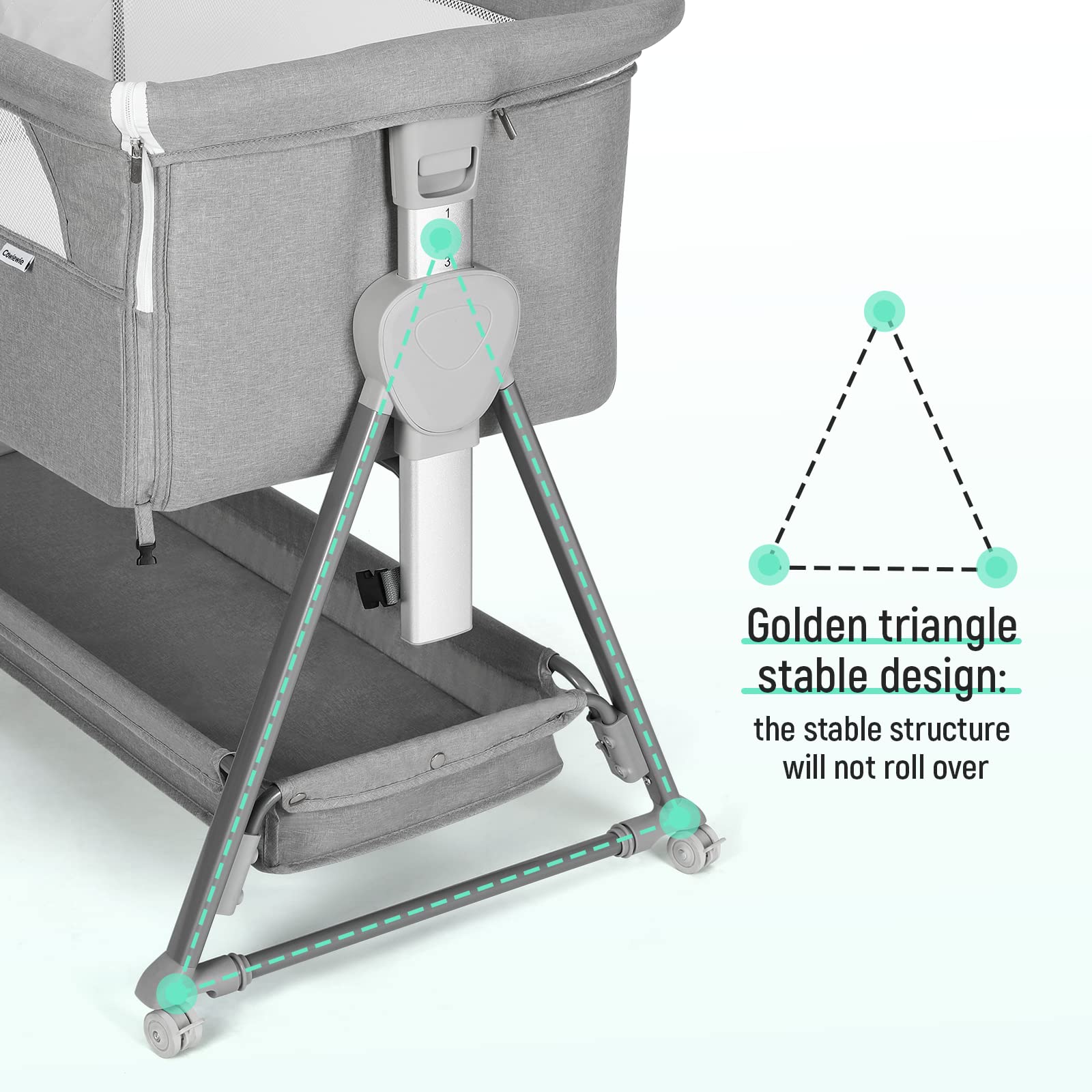 Foldable design of the Cowiewie bassinet supports easy travel and storage.