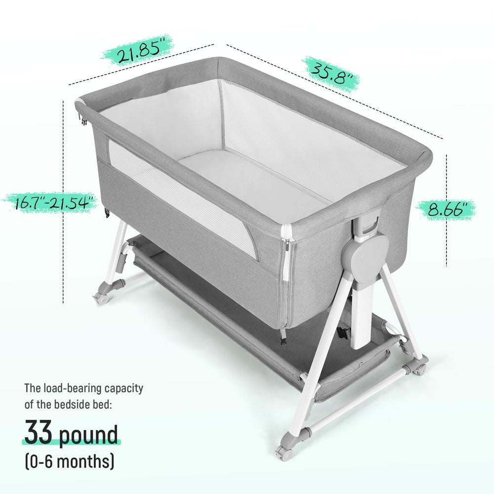 Cowiewie bassinet featuring a near bed gap-free design for close monitoring.
