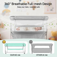Cowiewie Bassinet features glide-under L-shaped legs for space saving.