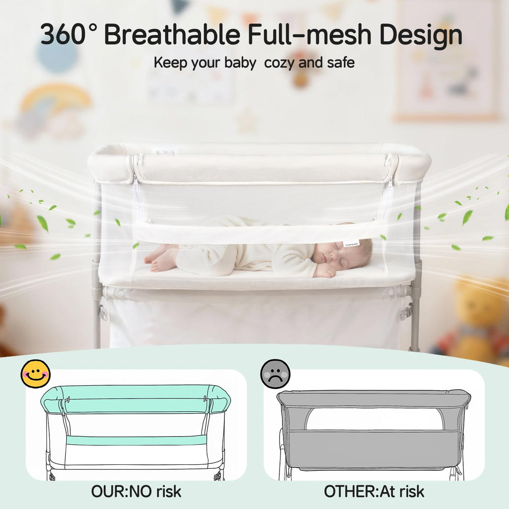 Cowiewie five-position height adjustable bassinet aligns with most beds