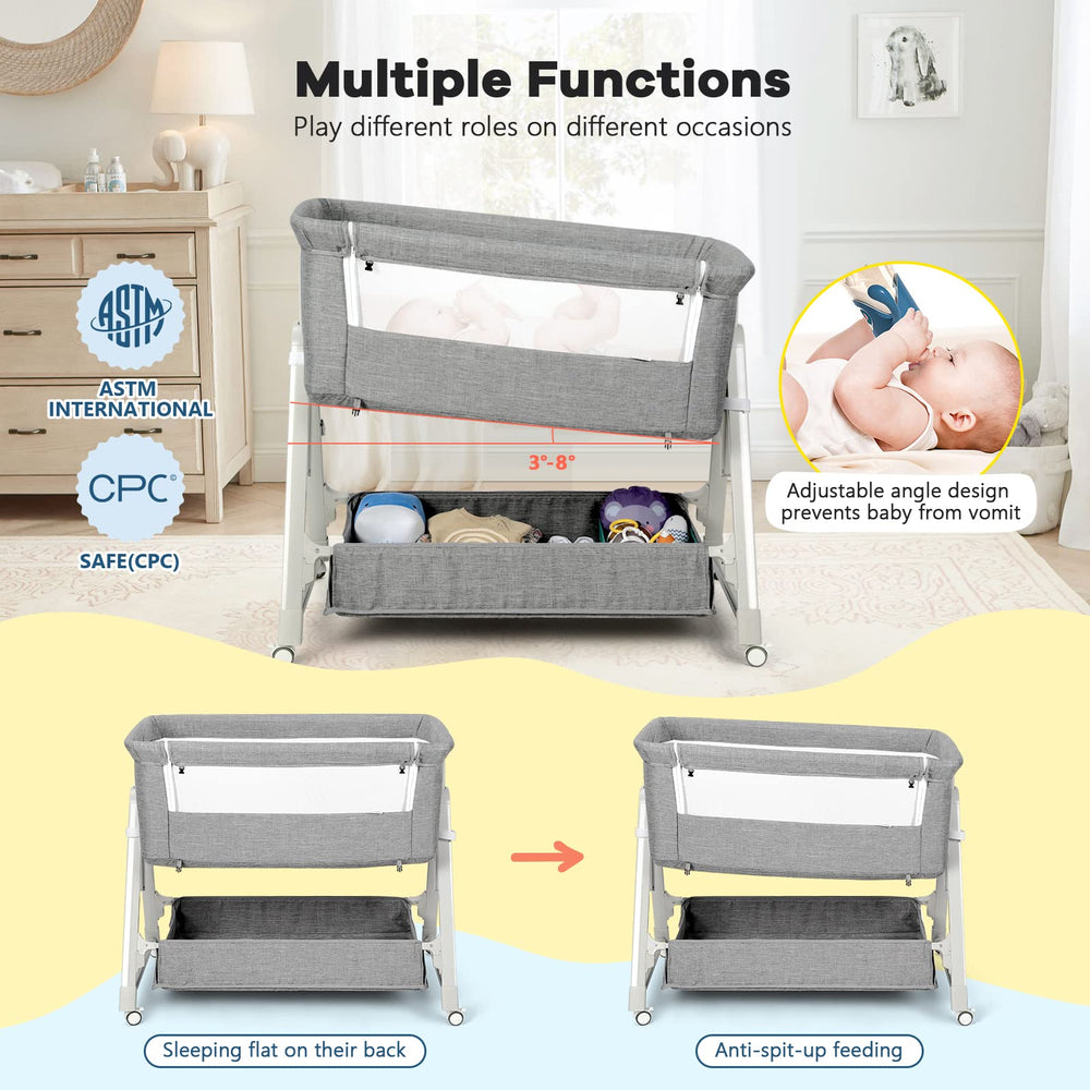 Cowiewie bassinet height-adjustment aligns with standard adult mattresses