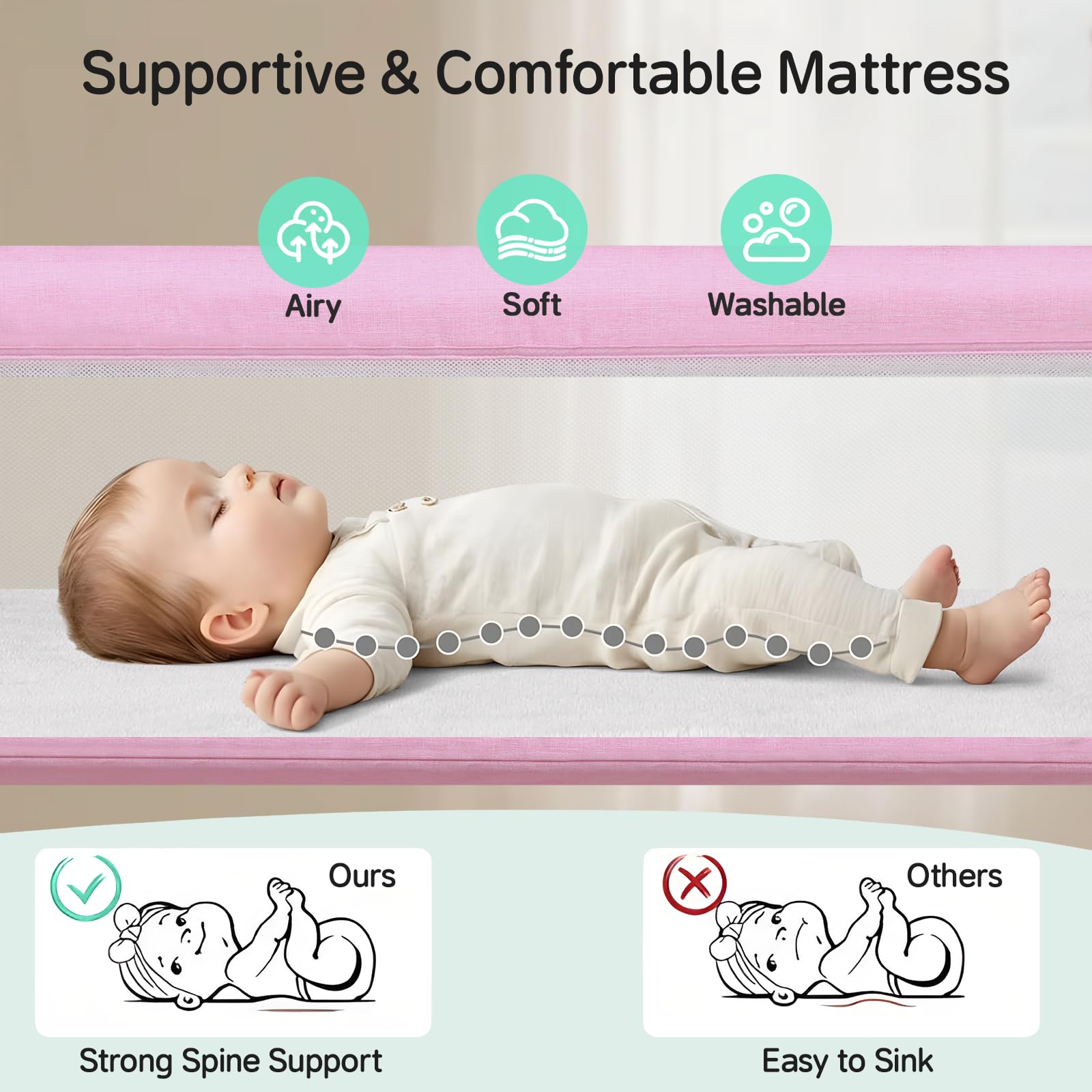 Cowiewie newborn mattress uses soft microfleece for gentle support.