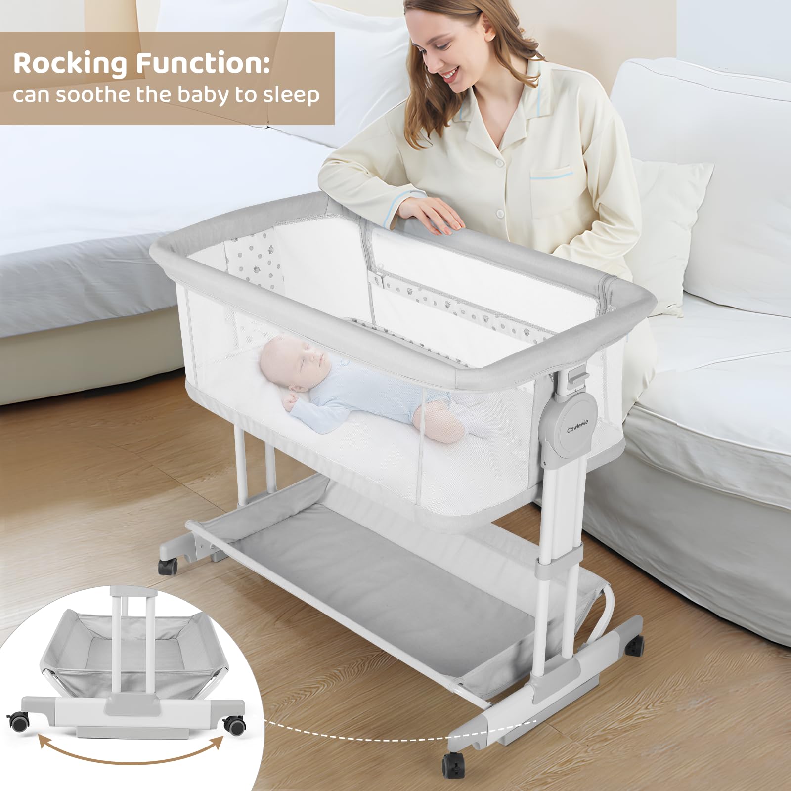 Cowiewie Bassinet premium materials ensure durable construction and safe breathable surface.