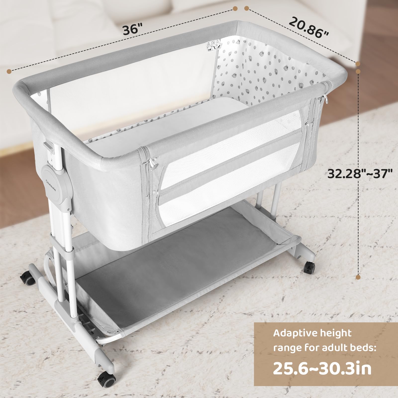 Cowiewie Bassinet rocking feature provides gentle motion for soothing.