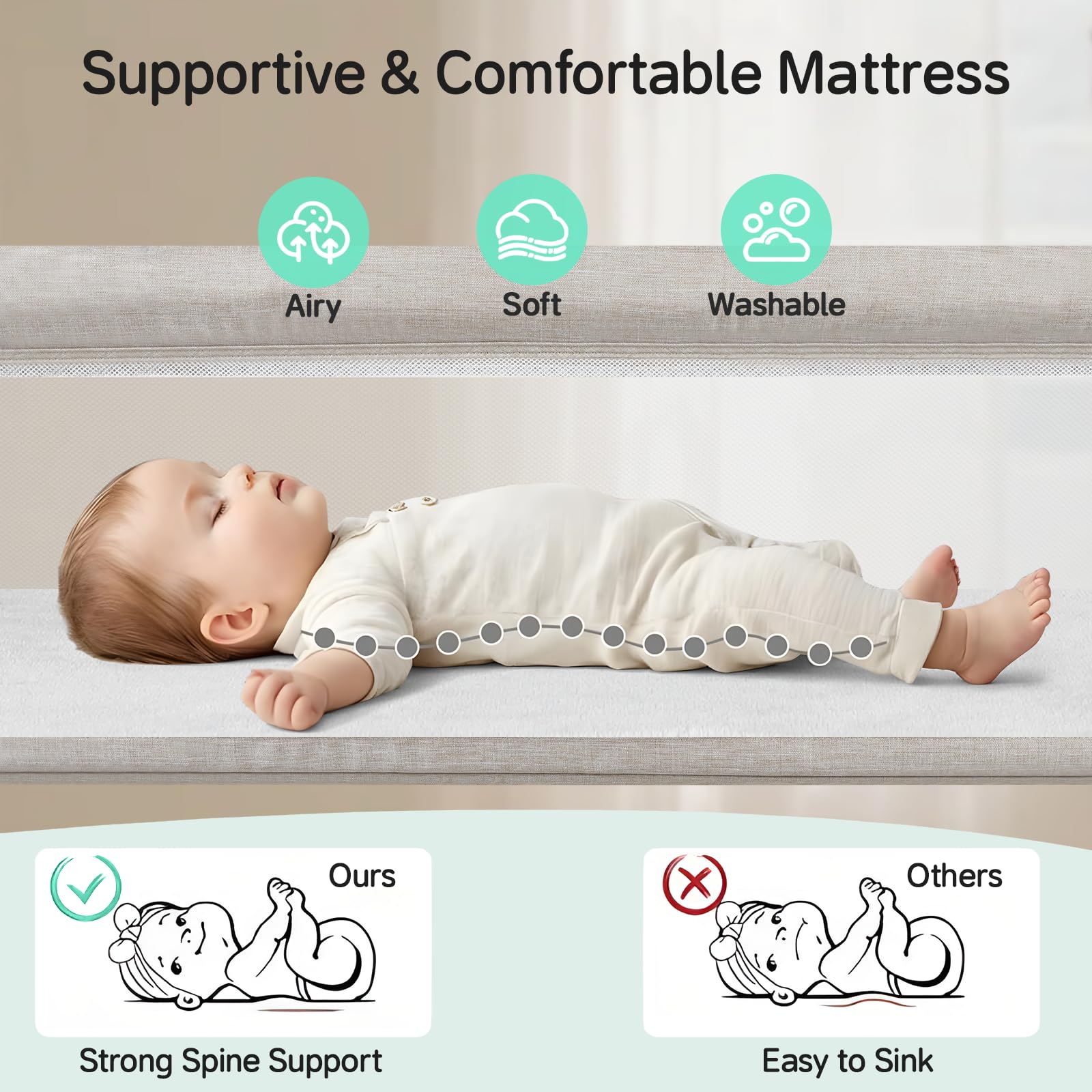 Cowiewie bassinet space-saving under-bed legs fit flush with most beds