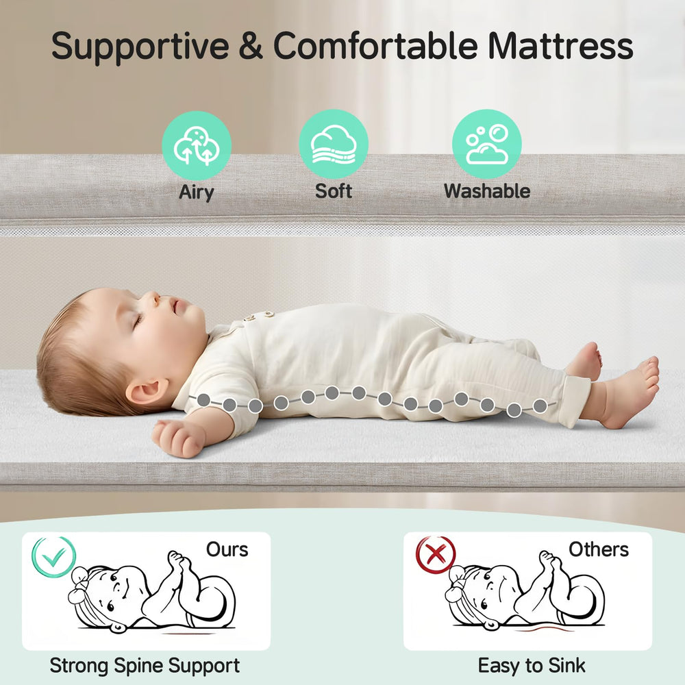 Cowiewie bassinet space-saving under-bed legs fit flush with most beds