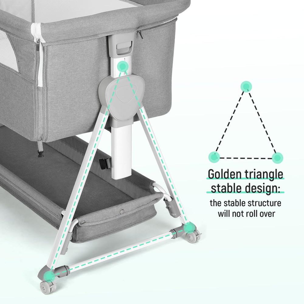 Cowiewie bassinet's large storage basket keeps essentials at hand.
